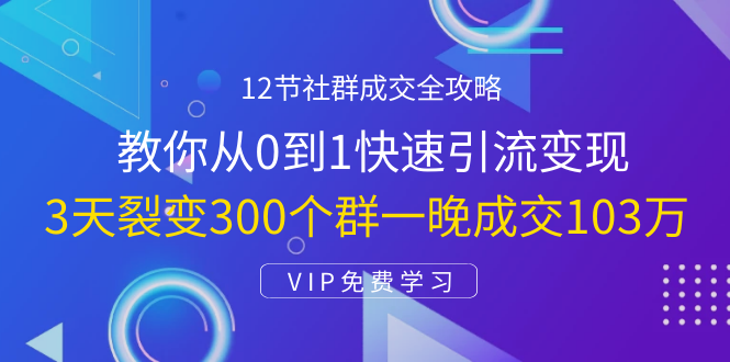 12节社群成交全攻略：从0到1快速引流变现，3天裂变300个群一晚成交103万-鹤行社项目库