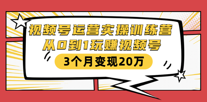 视频号运营实操训练营：从0到1玩赚视频号，3个月变现20万-鹤行社项目库