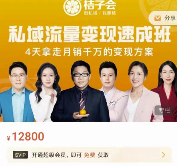 桔子会·私域流量变现速成班，4天拿走月销千万的变现方案 价值12800元-鹤行社项目库