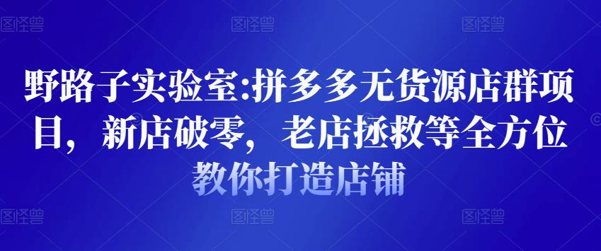 野路子实验室:拼多多无货源店群项目，新店破零，老店拯救等全方位教你打造店铺-鹤行社项目库