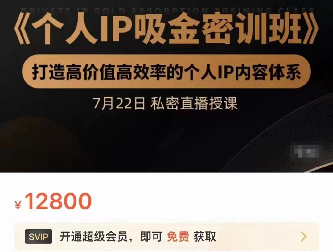 个人IP吸金密训班，打造高价值高效率的个人IP内容体系（价值12800元）-鹤行社项目库