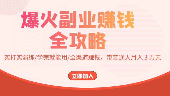 爆火副业赚钱全攻略：实打实演练/学完就能用/全渠道赚钱，带普通人月入３万元-鹤行社项目库