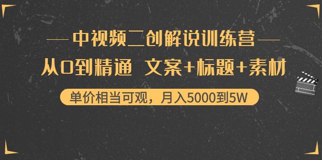 中视频二创解说训练营：从0到精通 文案+标题+素材、月入5000到5W-鹤行社项目库