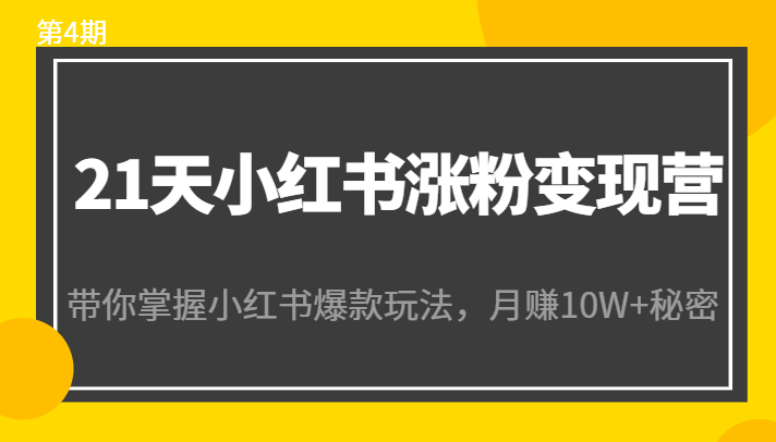 21天小红书涨粉变现营（第4期）：带你掌握小红书爆款玩法，月赚10W+秘密-鹤行社项目库