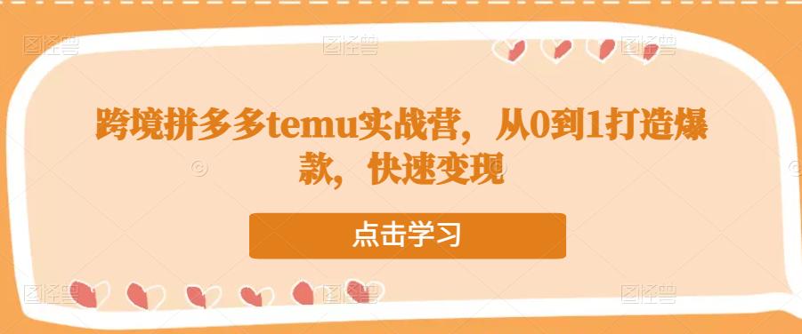 跨境拼多多temu实战营，从0到1打造爆款，快速变现-鹤行社项目库