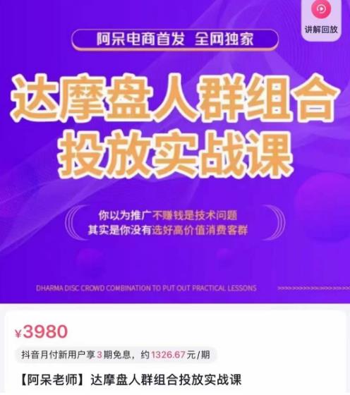 阿呆电商·达摩盘人群组合投放实战课，你以为推广不赚钱是技术问题，其实是你没有选好高价值消费客群-鹤行社项目库