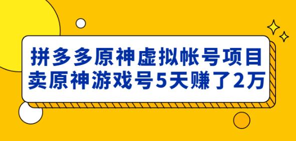 外面卖2980的拼多多原神虚拟帐号项目：卖原神游戏号5天赚了2万-鹤行社项目库