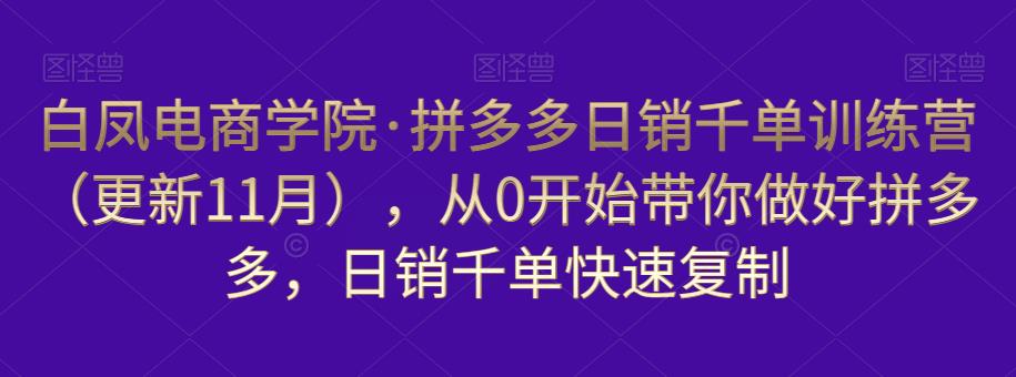 白凤电商学院·拼多多日销千单训练营，从0开始带你做好拼多多，日销千单快速复制（更新知2023年3月）-鹤行社项目库