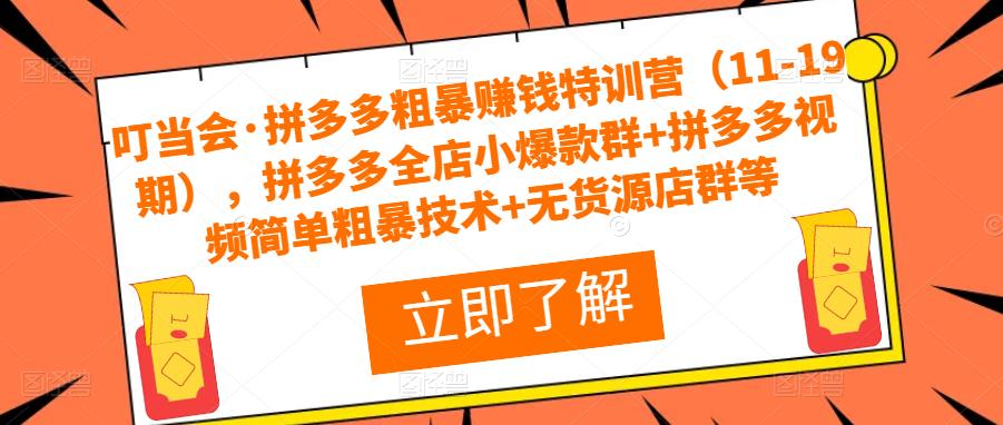 叮当会·拼多多粗暴赚钱特训营（11-19期），拼多多全店小爆款群+拼多多视频简单粗暴技术+无货源店群等-鹤行社项目库