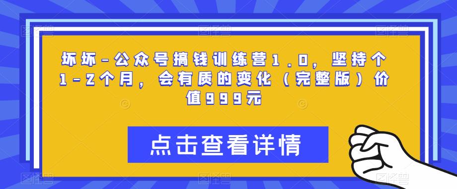 坏坏-公众号搞钱训练营1.0，坚持个1-2个月，会有质的变化（完整版）价值999元-鹤行社项目库