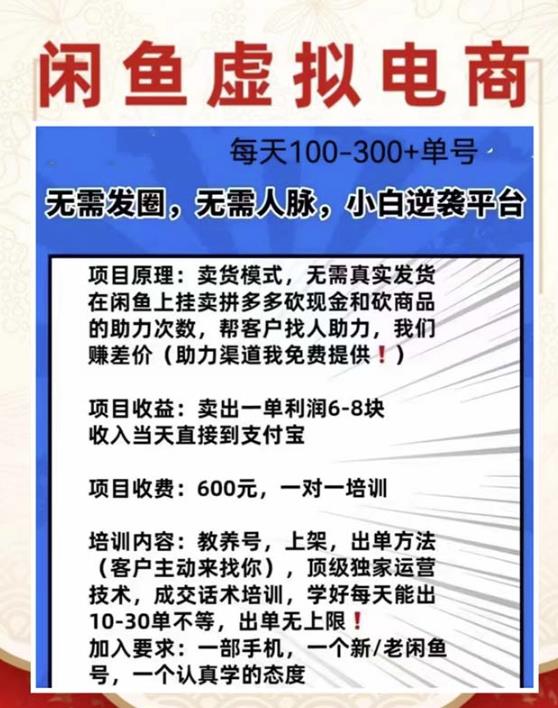 外边收费600多的闲鱼新玩法虚似电商之拼多多助力项目，单号100-300元-鹤行社项目库