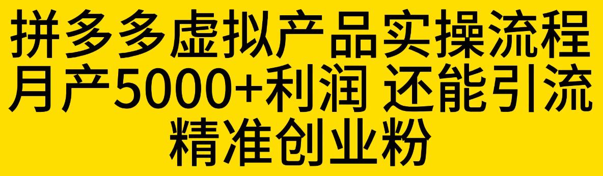 拼多多虚拟产品实操流程，月产5000+利润，还能引流精准创业粉【揭秘】-鹤行社项目库
