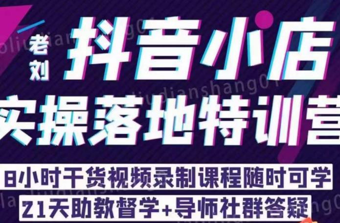 老刘·抖店商品卡流量，​抖音小店实操落地特训营，8小时干货视频录制课程随时可学-鹤行社项目库