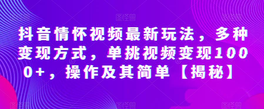 抖音情怀视频最新玩法，多种变现方式，单挑视频变现1000+，操作及其简单【揭秘】-鹤行社项目库