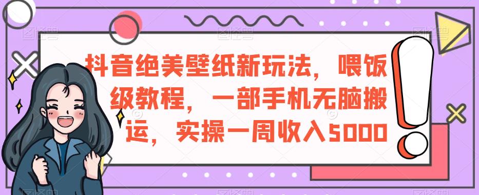 抖音绝美壁纸新玩法，喂饭级教程，一部手机无脑搬运，实操一周收入5000【揭秘】-鹤行社项目库