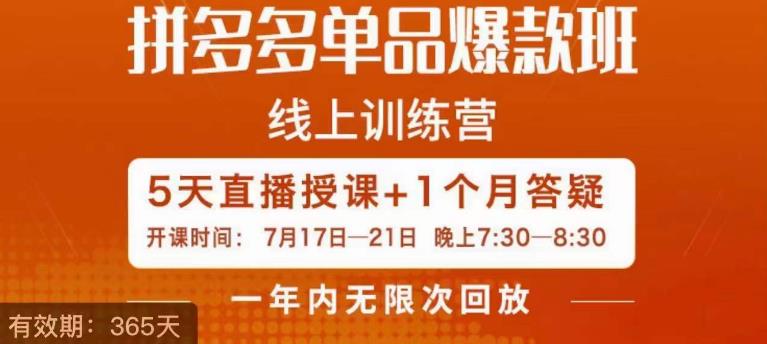 钟辰·拼多多单品爆款班，一个拼多多超级爆款养一个团队-鹤行社项目库