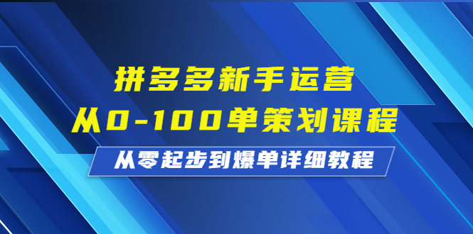 拼多多新手运营从0-100单策划课程，从零起步到爆单详细教程-鹤行社项目库