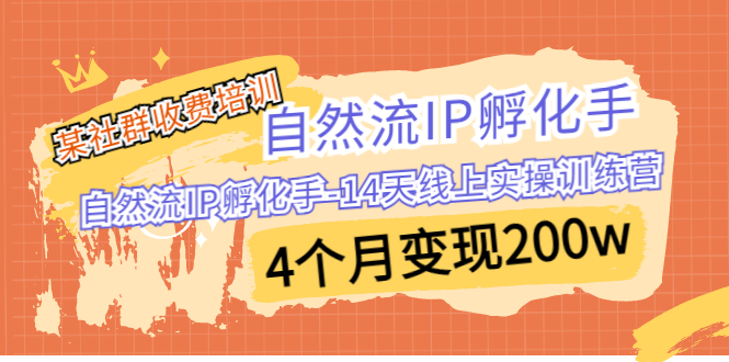 某社群收费培训：自然流IP 孵化手-14天线上实操训练营 4个月变现200w-鹤行社项目库