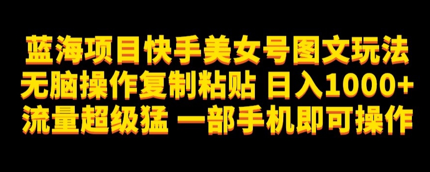 蓝海项目快手美女号图文玩法，无脑操作复制粘贴，日入1000+流量超级猛一部手机即可操作【揭秘】-鹤行社项目库