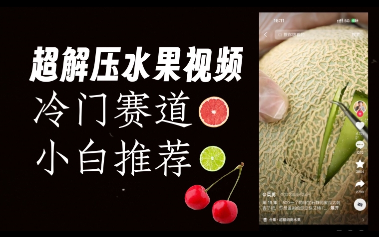 超冷门抖音赛道，水果解压视频0风险，非常容易爆火【揭秘】-鹤行社项目库