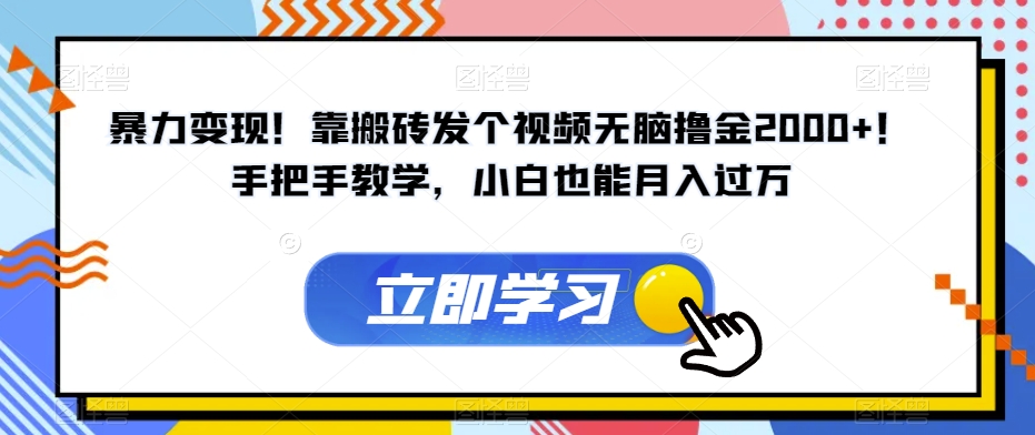 暴力变现！靠搬砖发个视频无脑撸金2000+！手把手教学，小白也能月入过万【揭秘】-鹤行社项目库