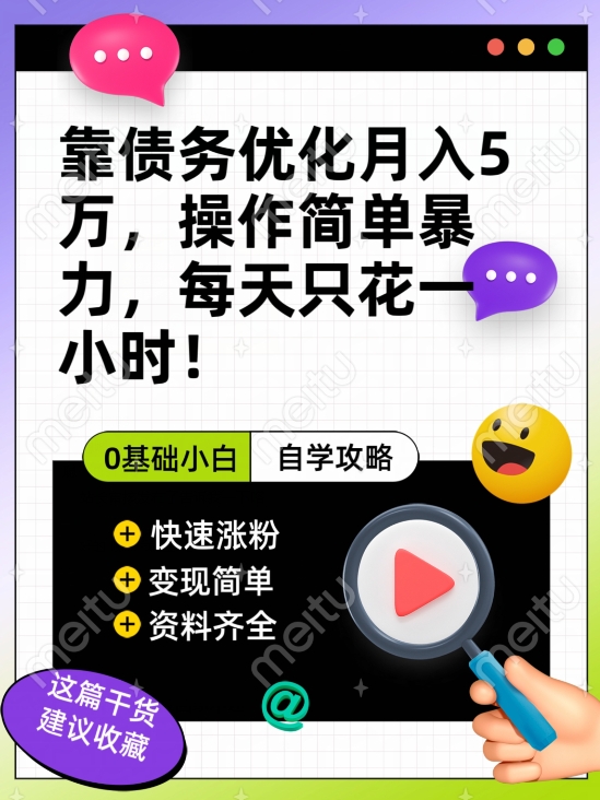 靠债务优化月入五万，每天只要花两个小时，多种方式轻松变现【揭秘】-鹤行社项目库