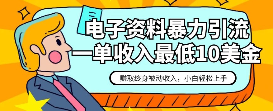 电子资料暴力引流，一单最低10美金，赚取终身被动收入，保姆级教程【揭秘】-鹤行社项目库