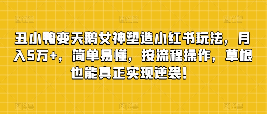 丑小鸭变天鹅女神塑造小红书玩法，月入5万+，简单易懂，按流程操作，草根也能真正实现逆袭！-鹤行社项目库