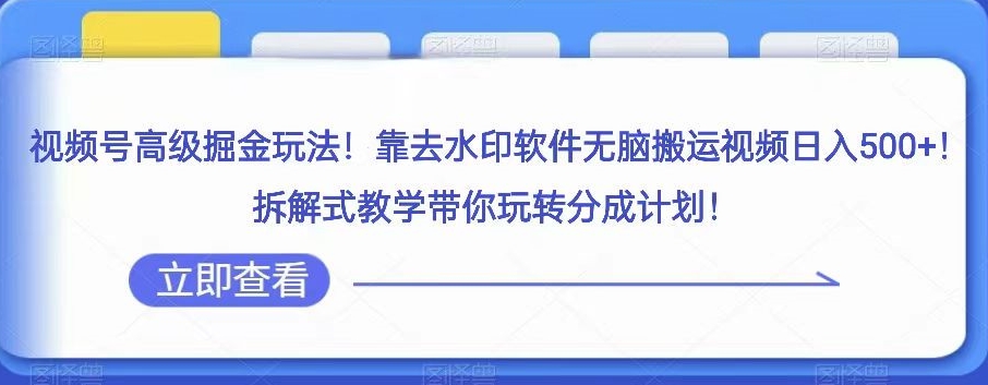 视频号高级掘金玩法，靠去水印软件无脑搬运视频日入500+，拆解式教学带你玩转分成计划【揭秘】-鹤行社项目库