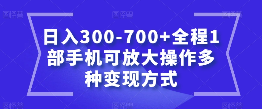 日入300-700+全程1部手机可放大操作多种变现方式【揭秘】-鹤行社项目库