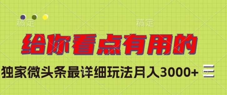 独家微头条最详细玩法，月入3000+【揭秘】-鹤行社项目库