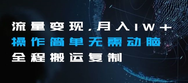 流量变现，月入1W+操作简单无需动脑全程搬运复制【揭秘】-鹤行社项目库