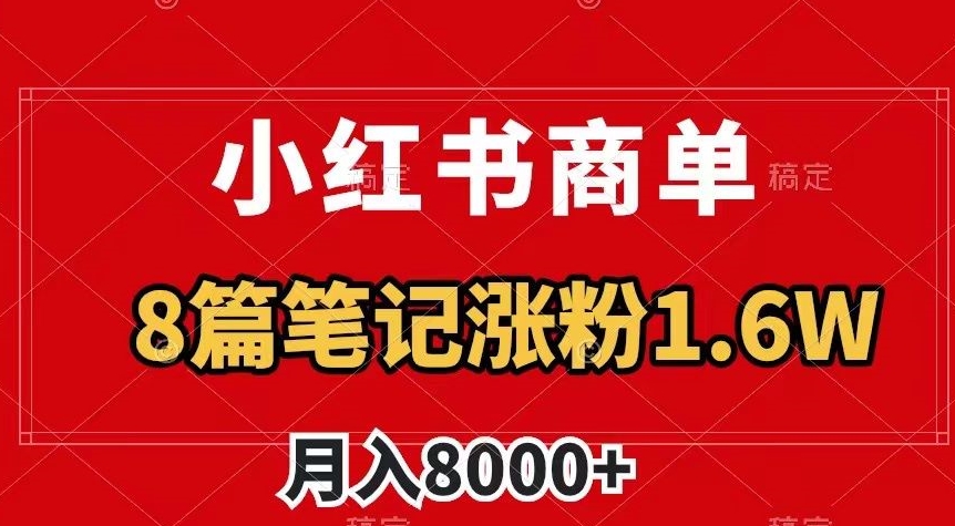小红书商单最新玩法，8篇笔记涨粉1.6w，作品制作简单，月入8000+【揭秘】-鹤行社项目库