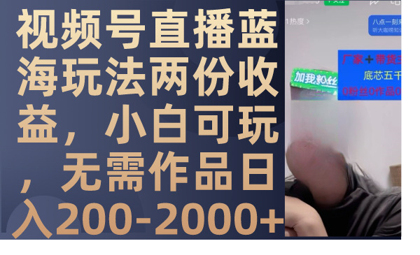 视频号直播蓝海玩法两份收益，小白可玩，无需作品日入200-2000+-鹤行社项目库