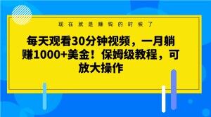 每天观看30分钟视频，一月躺赚1000+美金！保姆级教程，可放大操作【揭秘】-鹤行社项目库