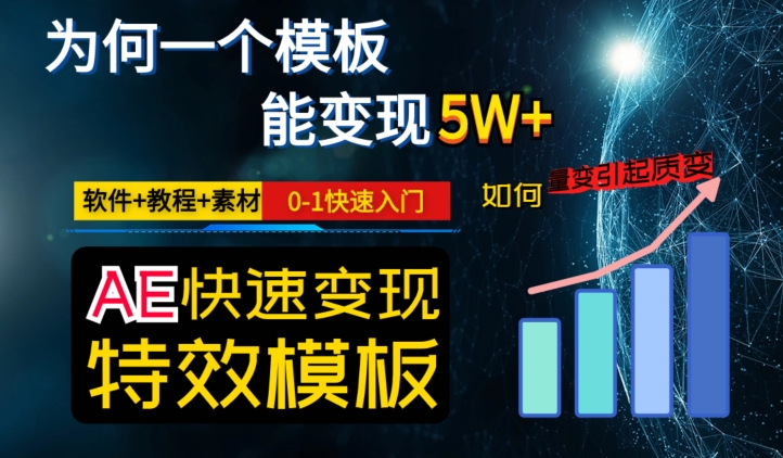 AE视频特效模板变现月入3-5W，0-1快速入门，软件+教程+素材-鹤行社项目库