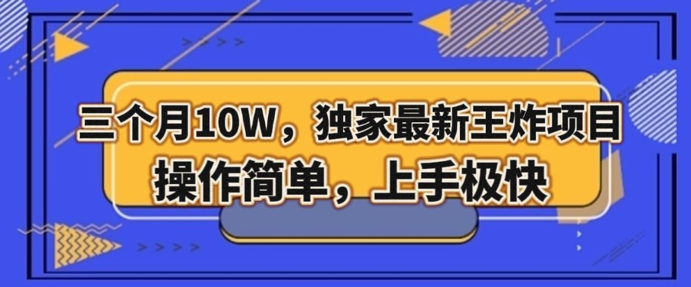 三个月10W，独家最新王炸项目！操作简单，上手极快【揭秘】-鹤行社项目库