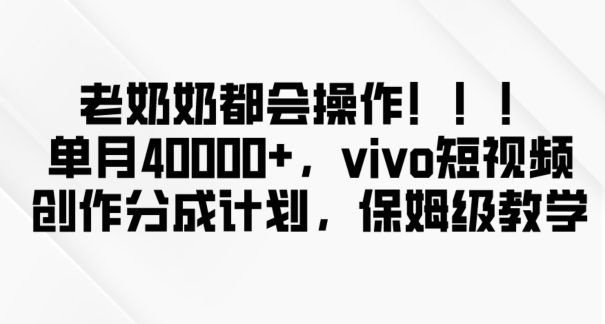 老奶奶都会操作，新平台无脑操作，单月40000+，vivo短视频创作分成计划【揭秘】-鹤行社项目库