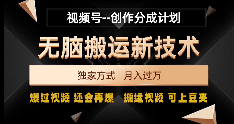 视频号无脑搬运新技术，破原创壕流量，独家方式，爆过视频，还会再爆【揭秘】-鹤行社项目库
