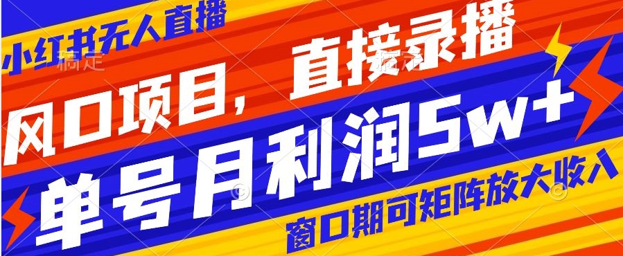 风口项目，小红书无人直播带货，直接录播，可矩阵，月入5w+【揭秘】-鹤行社项目库