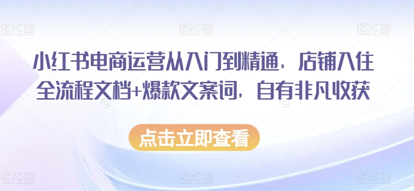 小红书电商运营从入门到精通，店铺入住全流程文档+爆款文案词，自有非凡收获-鹤行社项目库