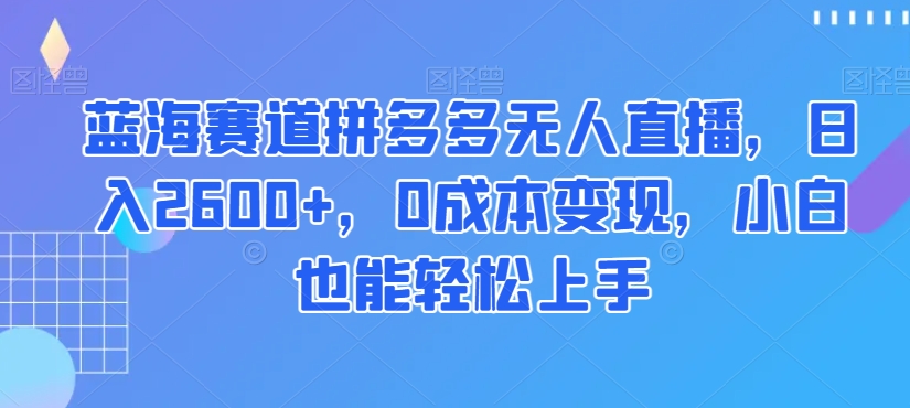 蓝海赛道拼多多无人直播，日入2600+，0成本变现，小白也能轻松上手【揭秘】-鹤行社项目库