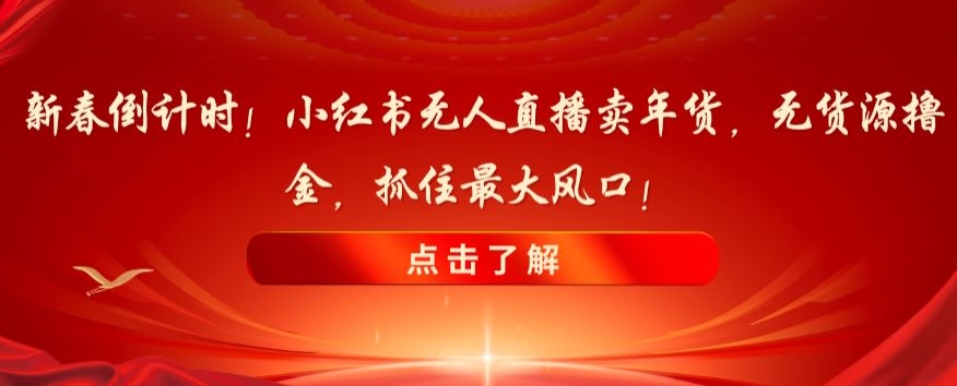 新春倒计时！小红书无人直播卖年货，无货源撸金，抓住最大风口【揭秘】-鹤行社项目库