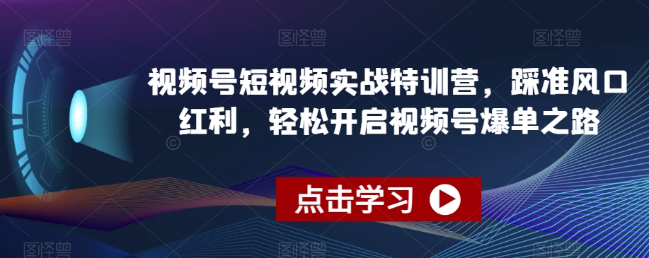 视频号短视频实战特训营，踩准风口红利，轻松开启视频号爆单之路-鹤行社项目库