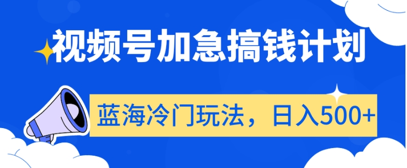 视频号加急搞钱计划，蓝海冷门玩法，日入500+【揭秘】-鹤行社项目库