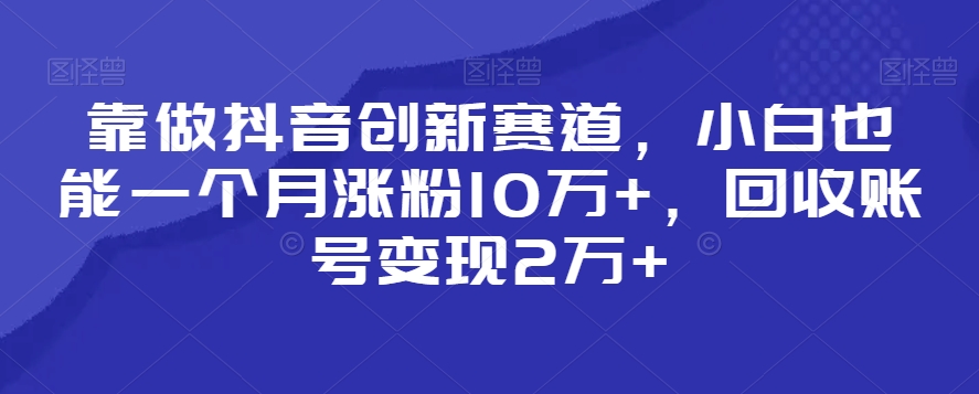 靠做抖音创新赛道，小白也能一个月涨粉10万+，回收账号变现2万+【揭秘】-鹤行社项目库