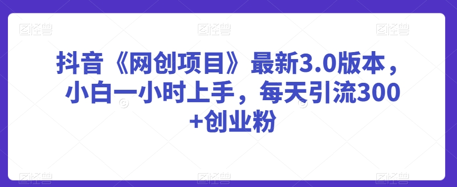 抖音《网创项目》最新3.0版本，小白一小时上手，每天引流300+创业粉【揭秘】-鹤行社项目库