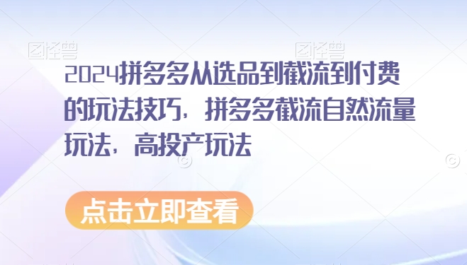 2024拼多多从选品到截流到付费的玩法技巧，拼多多截流自然流量玩法，高投产玩法-鹤行社项目库