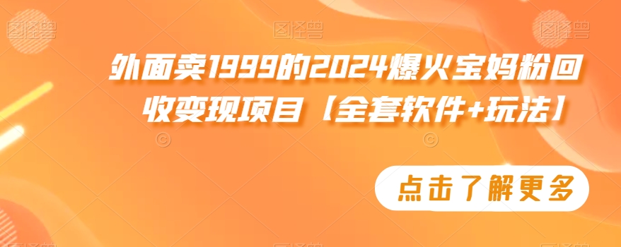 外面卖1999的2024爆火宝妈粉回收变现项目【全套软件+玩法】【揭秘】-鹤行社项目库