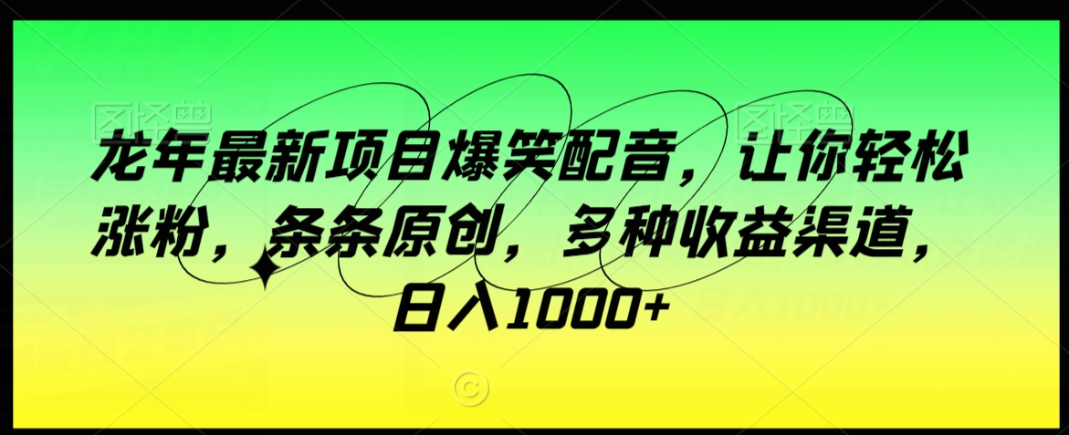 龙年最新项目爆笑配音，让你轻松涨粉，条条原创，多种收益渠道，日入1000+【揭秘】-鹤行社项目库